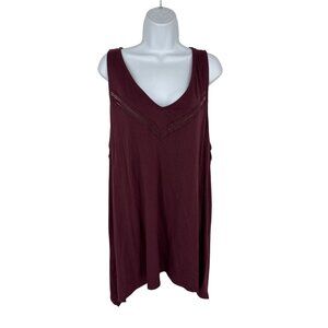 Cacique Women's Burgundy Sleeveless Tank Top With Sheer V Detail Size 18/20